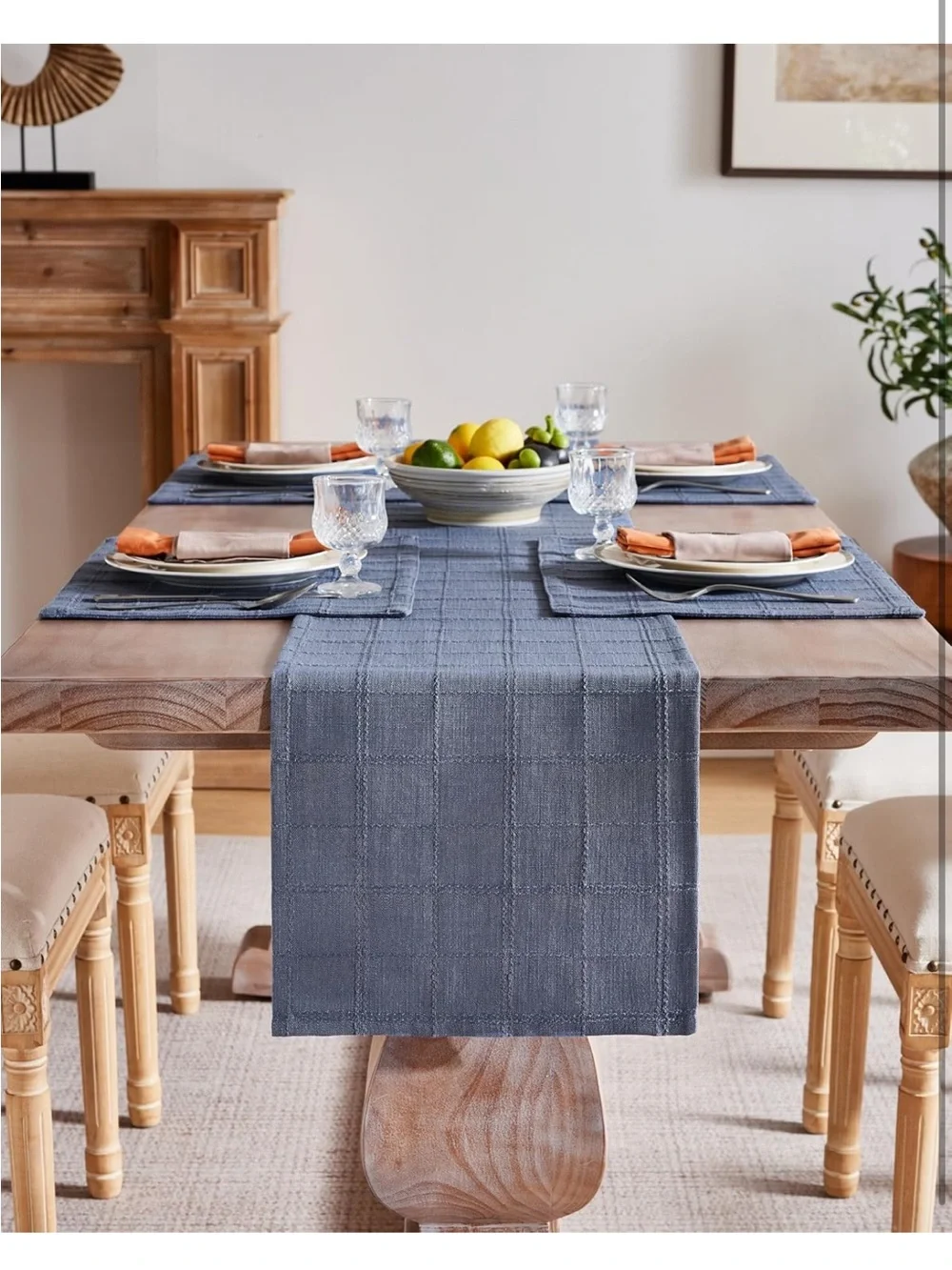 NEW ZeeMart Linen Blend Farmhouse Table Runner. Raised Grid Design Woven Texture